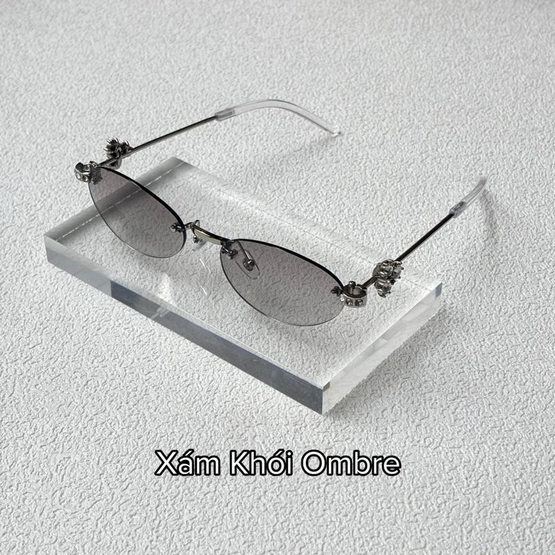 Kính Mắt Nữ ORA Sang Chảnh Không Viền Đính Đá Tròng Phản Quang Chống Ánh Sáng Xanh Gọng Hợp Kim Cao Cấp - Tặng Nước Vệ Sinh Kính