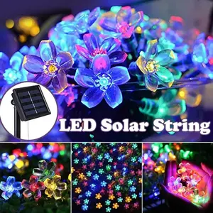 7M/50 Lampu String Surya LED / Lampu String Surya Bunga-bunga / Lampu Hiasan Taman Outdoor / Lampu Peri Taman Halaman Pesta Pernikahan Dekorasi Rumah / Dekorasi Ruangan Ramadan Lampu Malai Lotus