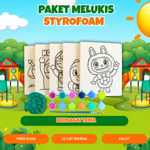 Paket Mewarnai 5 Pcs & 10 Pcs Styrofoam Ukuran 20 cm x 15 cm Free Kuas Palet dan Car air mewarnai ( 12 Warna berbeda ) Melatih kreativitas anak berbagai tema