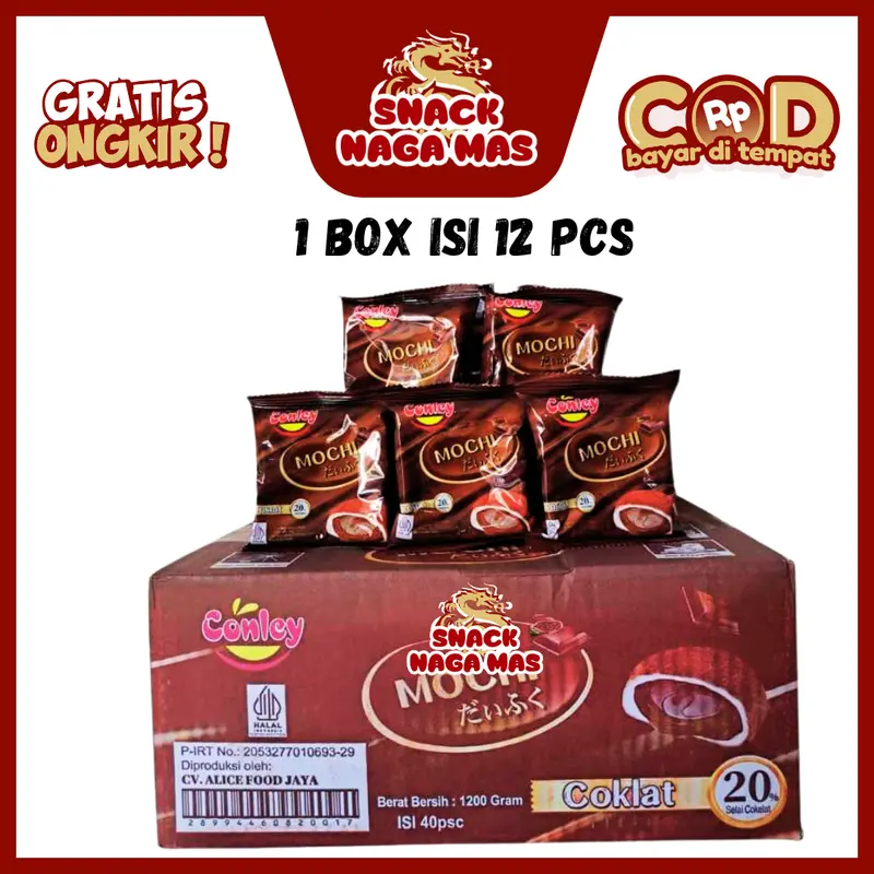 CONLEY KUE MOCHI 12 PCS LEMBUT KENYAL DAN ENAK RASA SUPER COKLAT 0