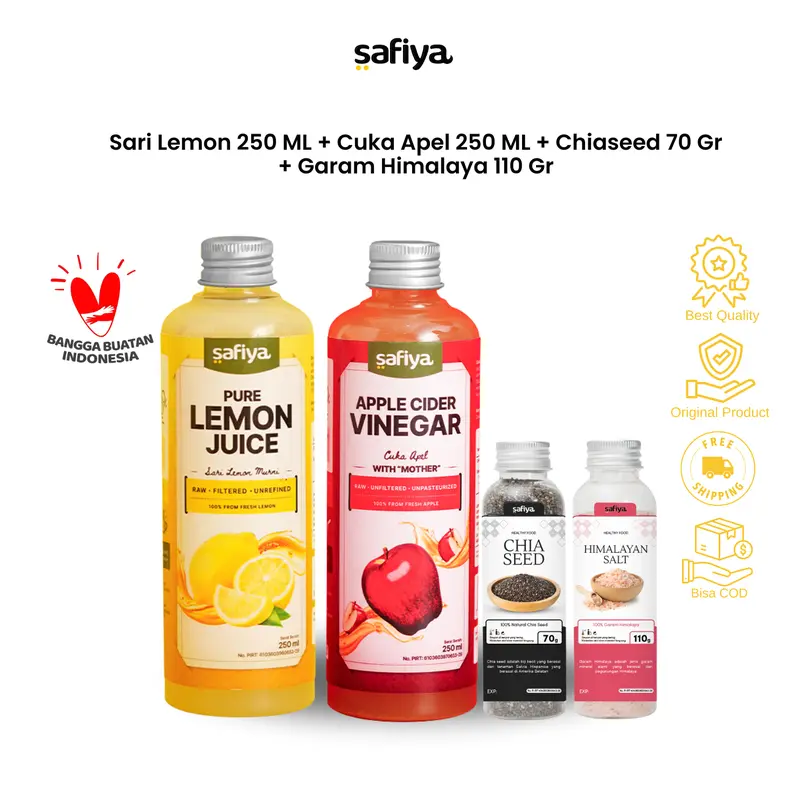 Safiya Paket 4in1 Cuka Apel 500 ml + Sari Lemon 500 ml + Chiaseed 70 Gr + Garam Himalaya 110 Gr 3