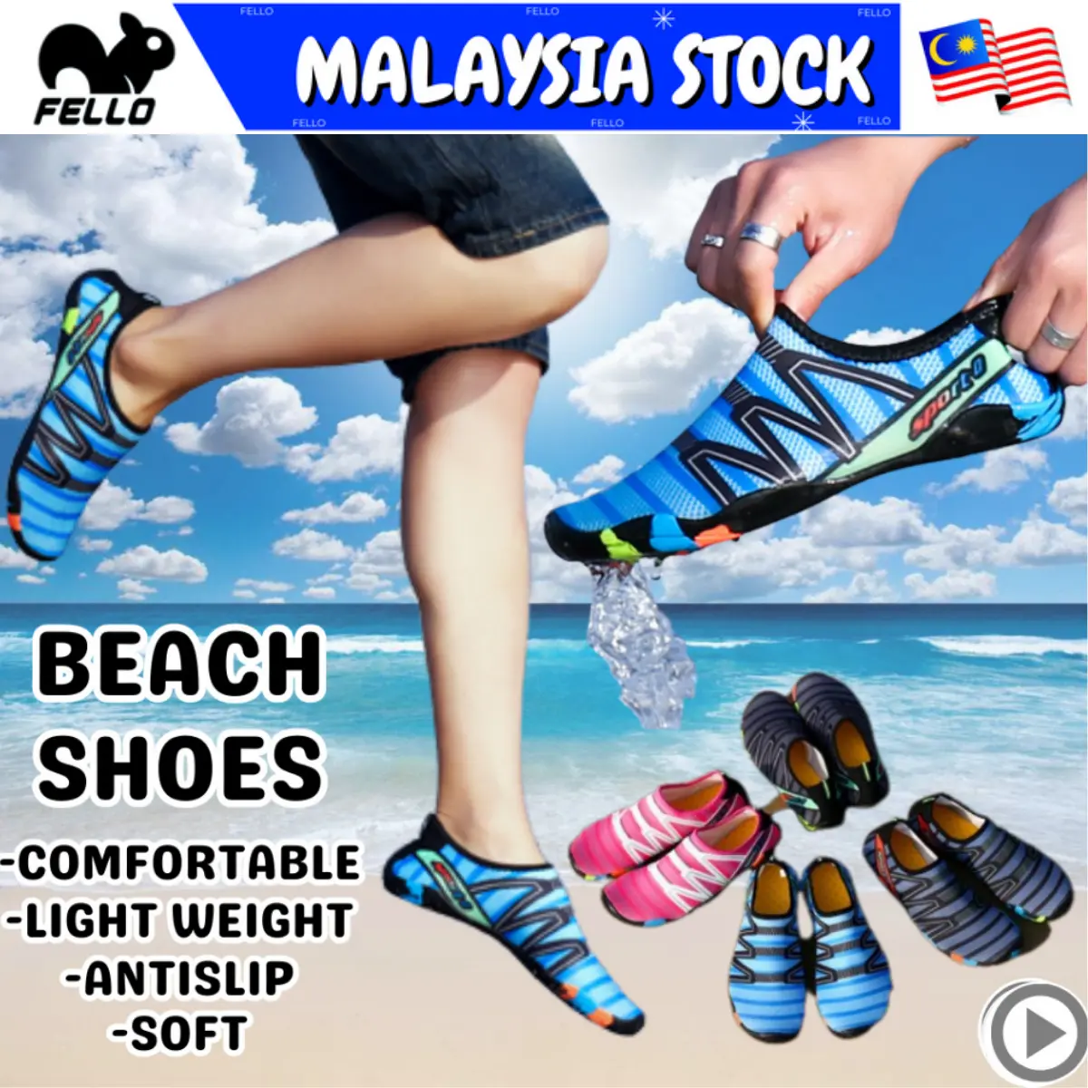 KL STOCK Premium Thick Unisex Anti Slip Water Sport Diving Shoes Swimming Beach Cycling Snorkeling Outdoor Kasut Pantai Wanita Lelaki