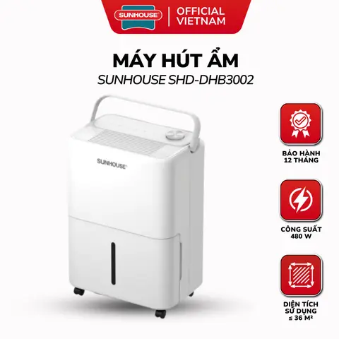 Máy Hút Ẩm SUNHOUSE SHD-DHB3002 - Công Suất 30L/ngày, Dùng Cho Phòng 50m2, Bảo Hành 12-36 Tháng