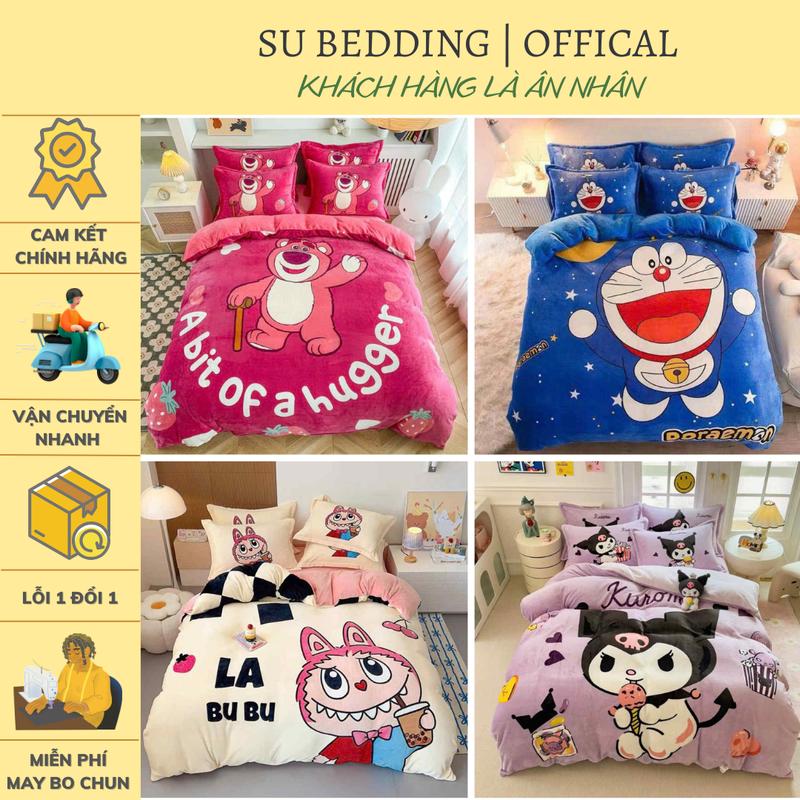 Bộ Vỏ Chăn Ga Gối Nỉ Nhung Hình 5D Mẫu Mới Đủ Size Vỏ Chăn Khóa Kéo