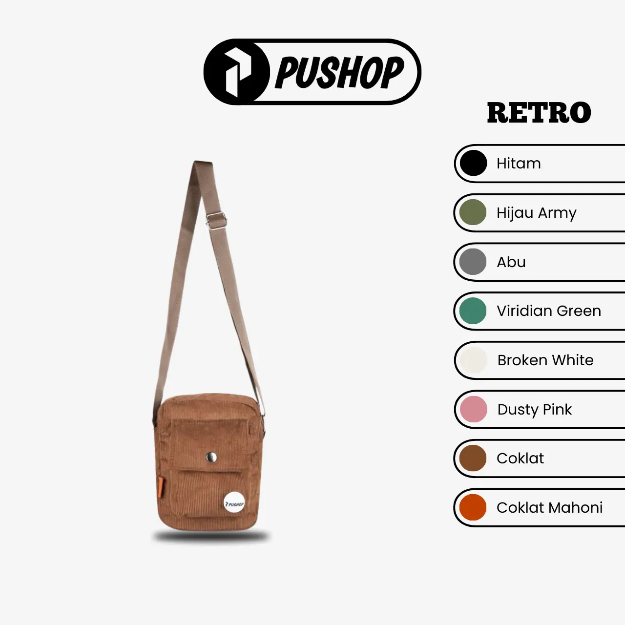 Pushop Authentic - Tas Selempang RETRO - Mini Slingbag Uniseks Tas Pria Wanita Corduroy Polos