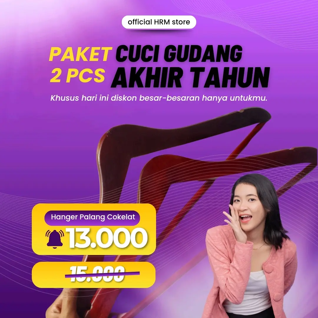 Paket 2 pcs hanger kayu palang cokelat uk dewasa | cuci gudang akhir tahun | official hrm store