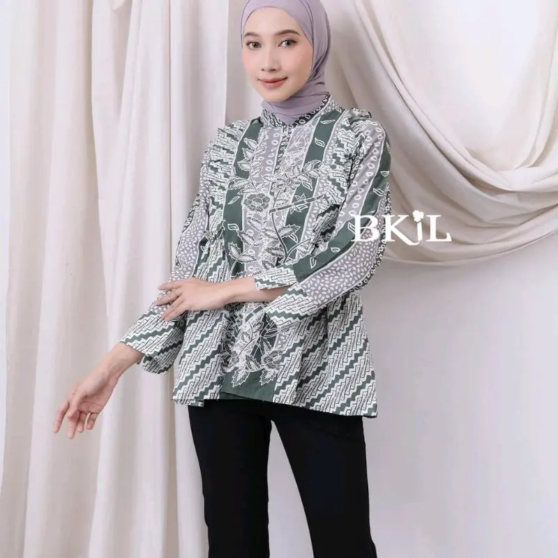 BLOUSE SINTYA BATIK WANITA | BATIK KERJA WANITA | BATIK WANITA MODERN Motif Cantik Elegant Extra Small 2