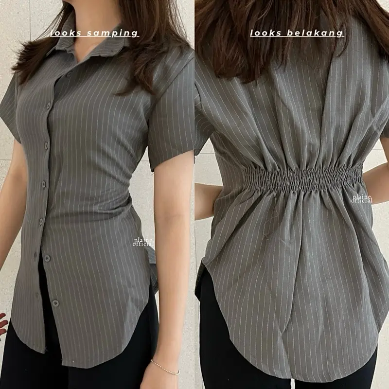 PLAINE - Deia Shirt | Korean Top - Atasan Formal Vest Wanita Atasan Fitted Classy Kemeja Lengan Pendek Fit Body Casual Cewek 2