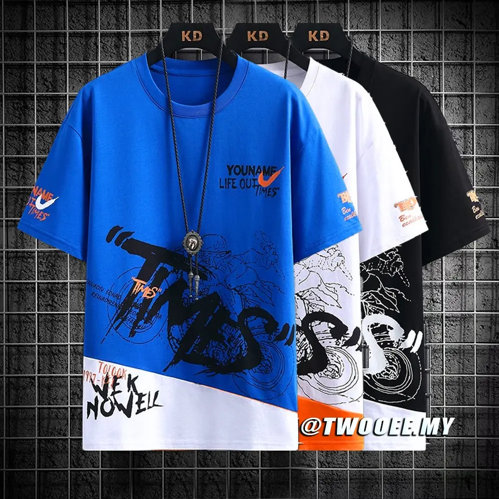 M-5XL summer Korean style fashion all-match stitching short-sleeved T shirt men top shirt T shirt men