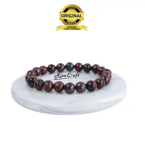 Gelang Batu Pria Wanita Red Tiger Eye Merah Asli Alam Natural Premium