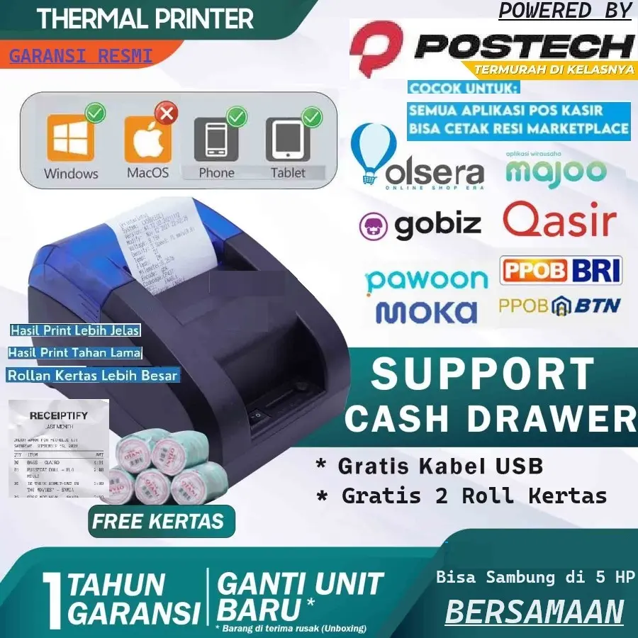 BONUS 2 KERTAS + PRINTER STRUK/PPOB BLUETOOTH THERMAL 58MM ANDROID WINDOWS