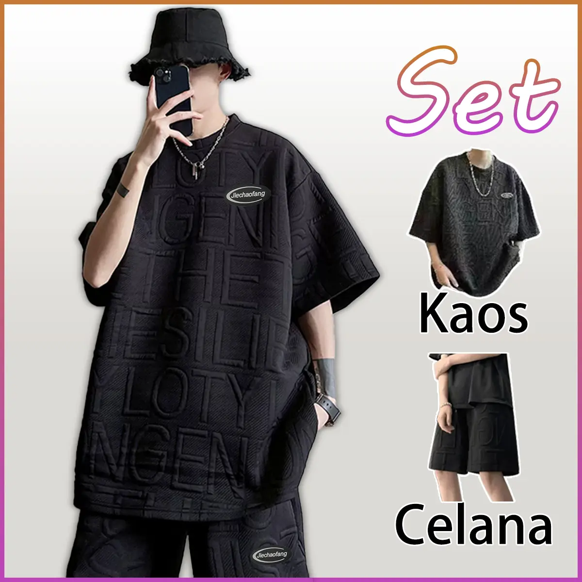 Setelan Celana Pendek Lengan Pendek Pria Oversize setelan Musim Panas Longgar Kebesaran Bahan Katun Lembut dan Nyaman Bisa Dipakai Pria dan Wanita