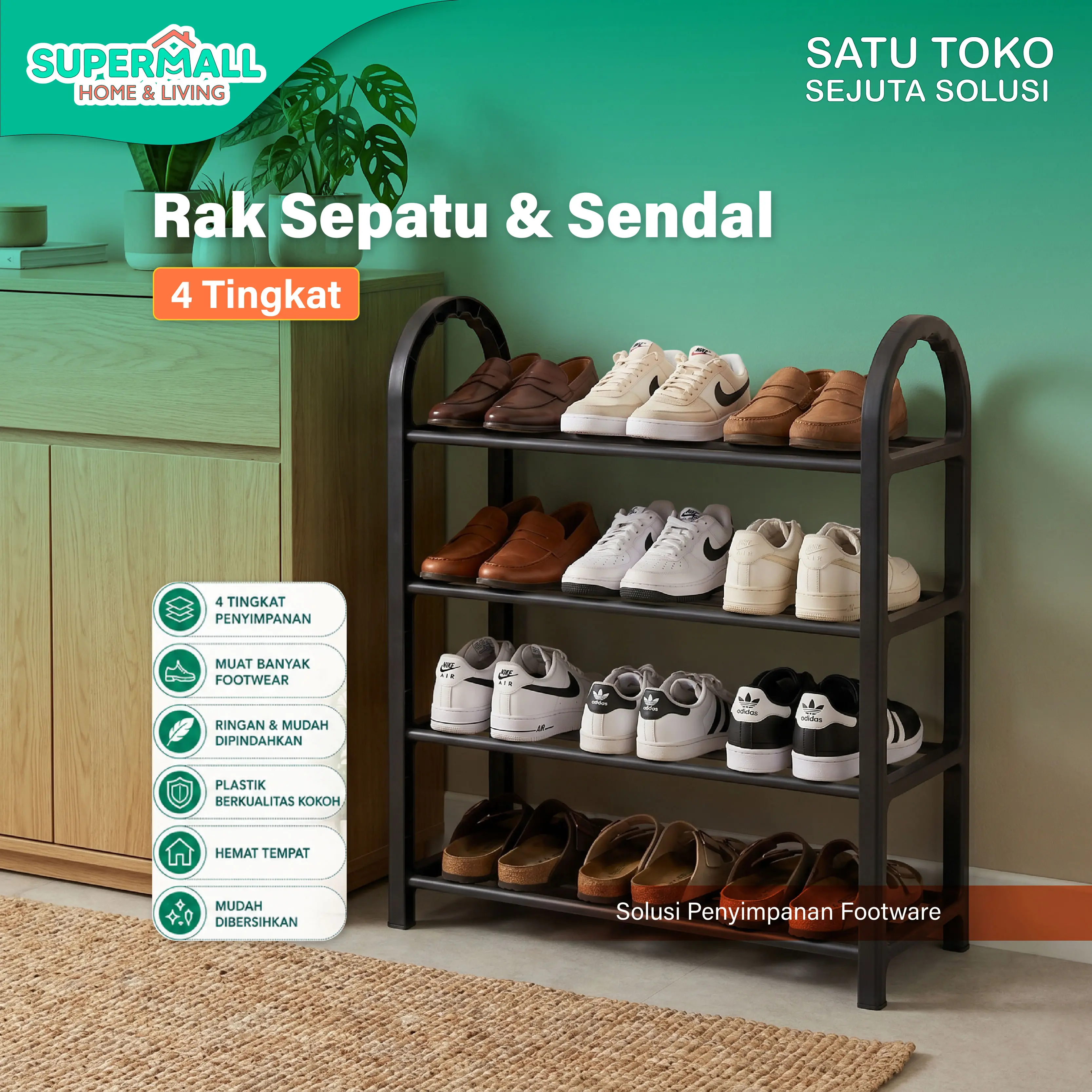 Supermall Rak Sepatu Sandal Susun 4 Tingkat Penyimpanan Multifungsi Bahan Plastik / Rak Susun Portable