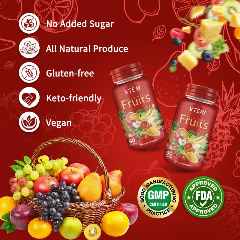 VTEAY Fruits Capsule 1 Kapsul Mengandung Lebih dari 20 Jenis Komponen Buah Formula Vegan Cocok untuk Semua Usia Nutrisi Inti dan Manfaat Kesehatan 90 Capsule