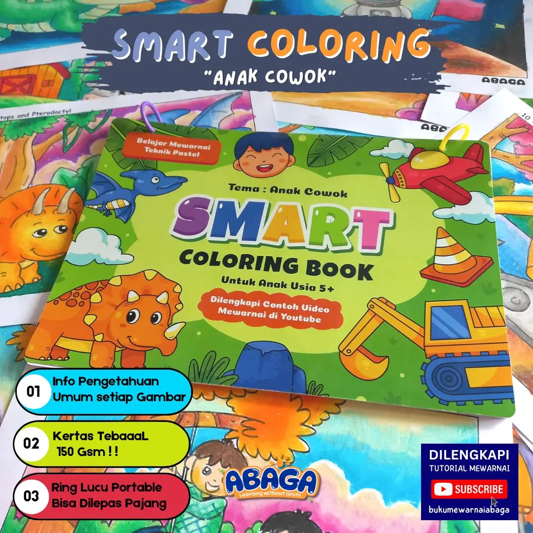 Smart Coloring Book Boy/ Buku Mewarnai Anak SD/ Belajar Mewarnai Teknik Pastel Gradasi
