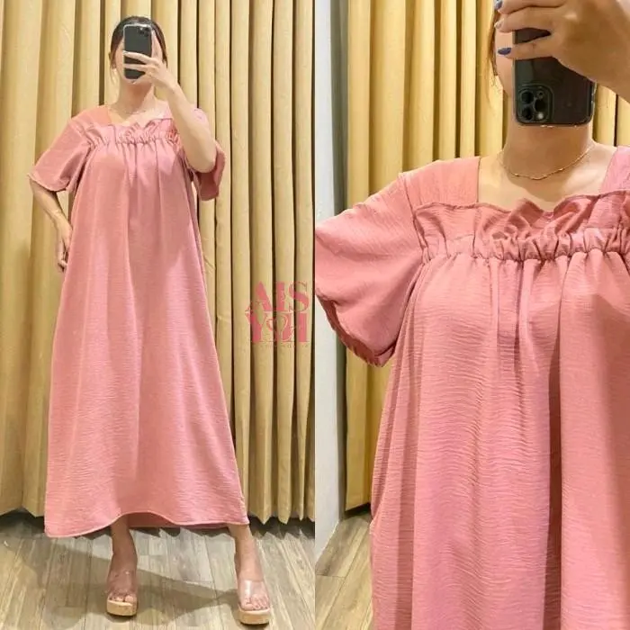 Daster Fuji Crinkle Airflow Kekinian Panjang - Homedress Ruffle Fuji Style Audy Maura Slim Premium dress 3/4 8