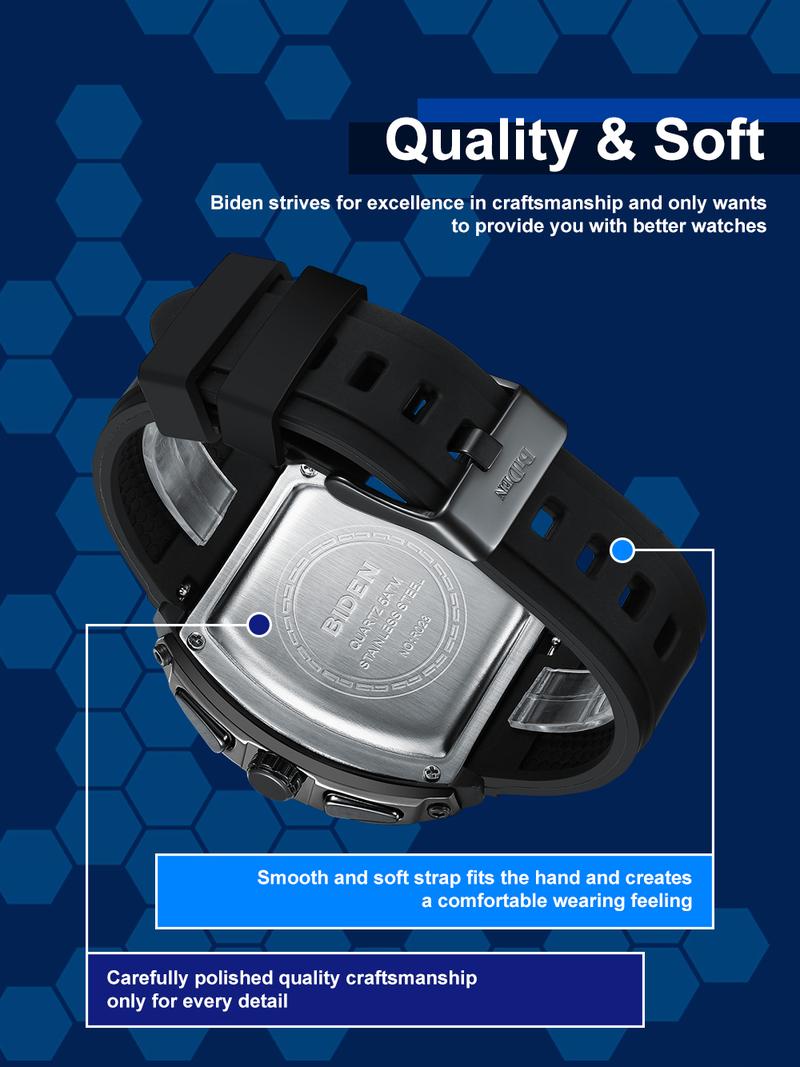 Product Introduction of 【003Harga telah diganti, cepat beli】BIDEN Jam Tangan Pria Anti Air Olahraga Multifungsi Tali Silikon Pria Jam Tangan Cowok Original YNR028 8