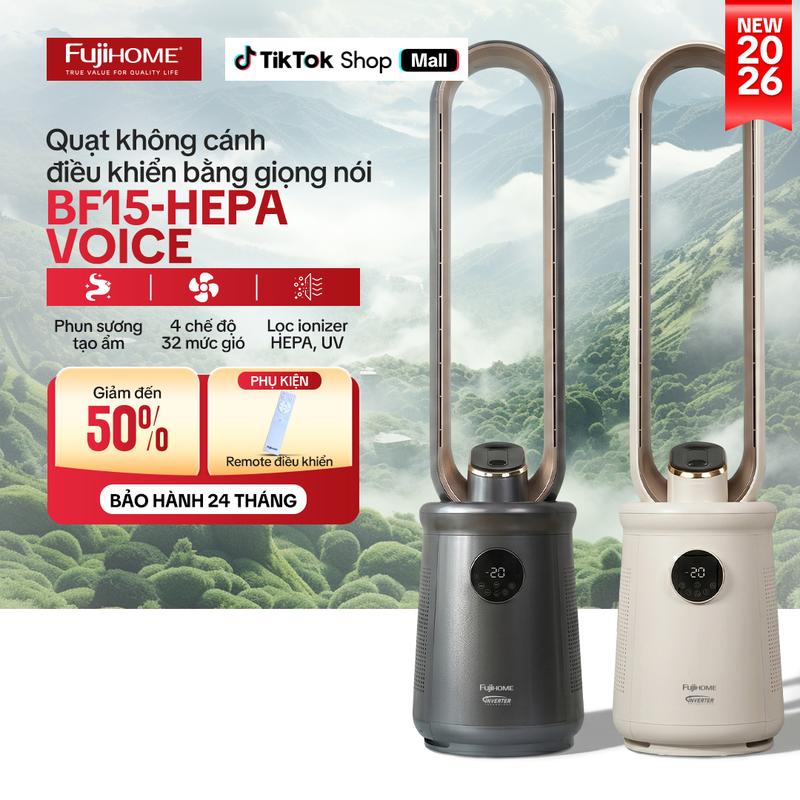 Quạt không cánh thông minh, ra lệnh giọng nói, tích hợp lọc không khí Fujihome…