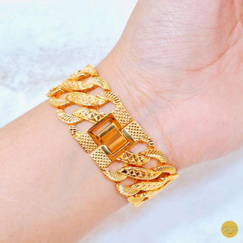 (Beli 2 Bonus 1 Random)Gelang Rantai Plat Ukir Labirin Warna Gold 22k Kualitas Premium|Aksesoris Wanita-Anti Karat Anti Hitam 2