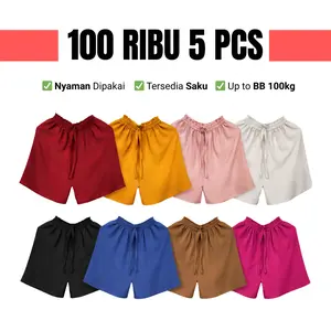 Paket 5PCS Celana Pendek Wanita Jumbo Harian Tidur – Adem, Karet, Fit Nyaman