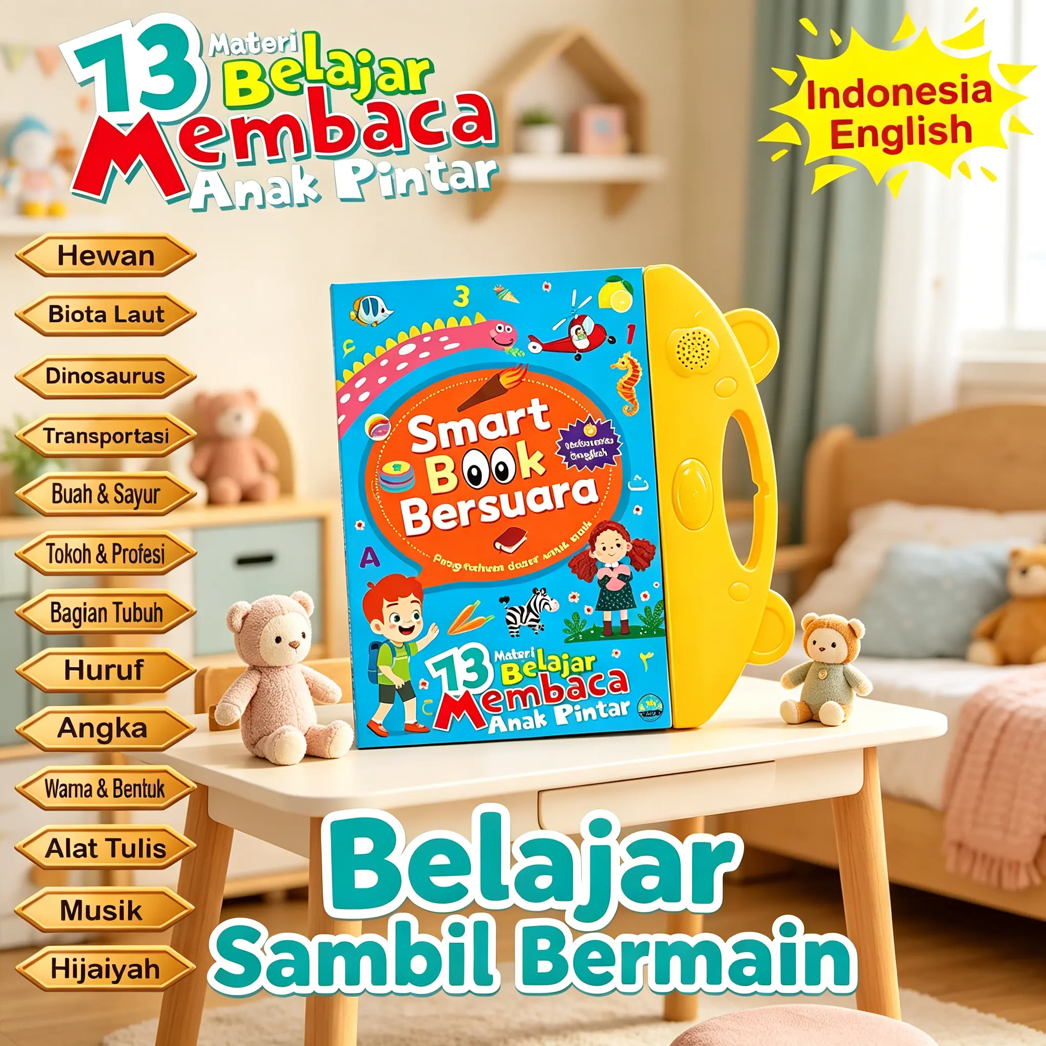 smartbook Mainan Belajar Anak Buku Bersuara Interaktif 13 Materi Lengkap Indonesia Inggris Cocok untuk Si Kecil yang Susah Belajar Bisa Belajar Hewan Transportasi Dinosaurus Hijaiyah Musik Tanpa Ribet