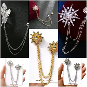 (COD) Bros Pin Rantai/Beskap Pria Wanita Aksen Batu Permata Gaya Retro Barat, Aksesories Pakaian Pesta, Pernikahan, santai, kantoran, Pria dan Wanita Elegan Vintage Peniti Clips