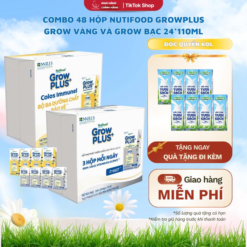 Deal KOC 1 Combo 48 Hộp Nutifood Growplus Mix 24h Grow Bạc + 24h Grow Vàng 110ml