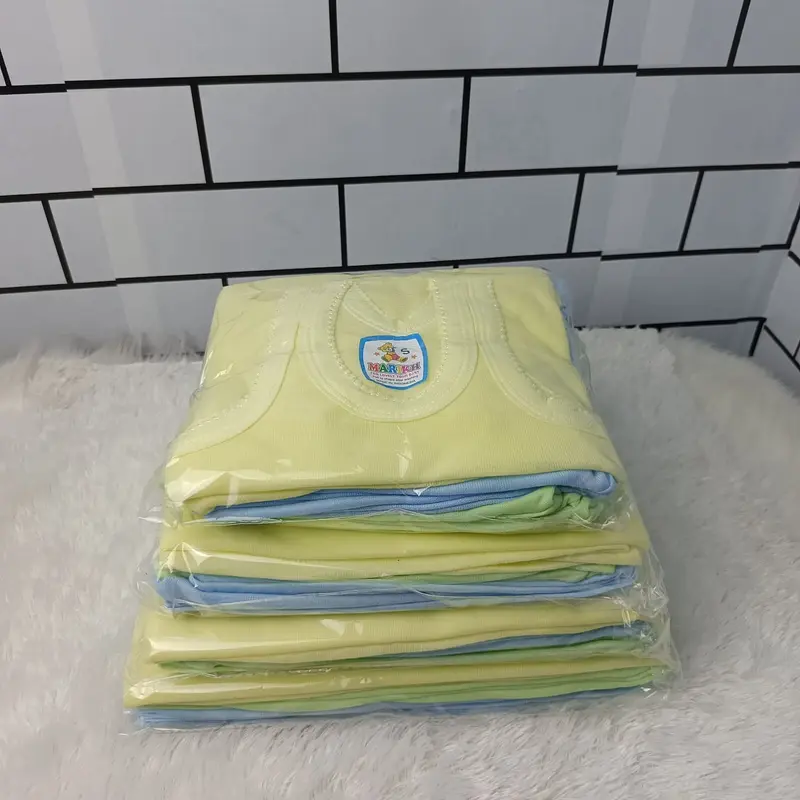 PAKET 12 PCS 6 PCS Singlet Kaos sangsang Dalam Anak laki laki dan Bayi Unisex Bahan katun Umur 0 - 5 Tahun Biru Kuning Perempuan Cewek Cowok 2