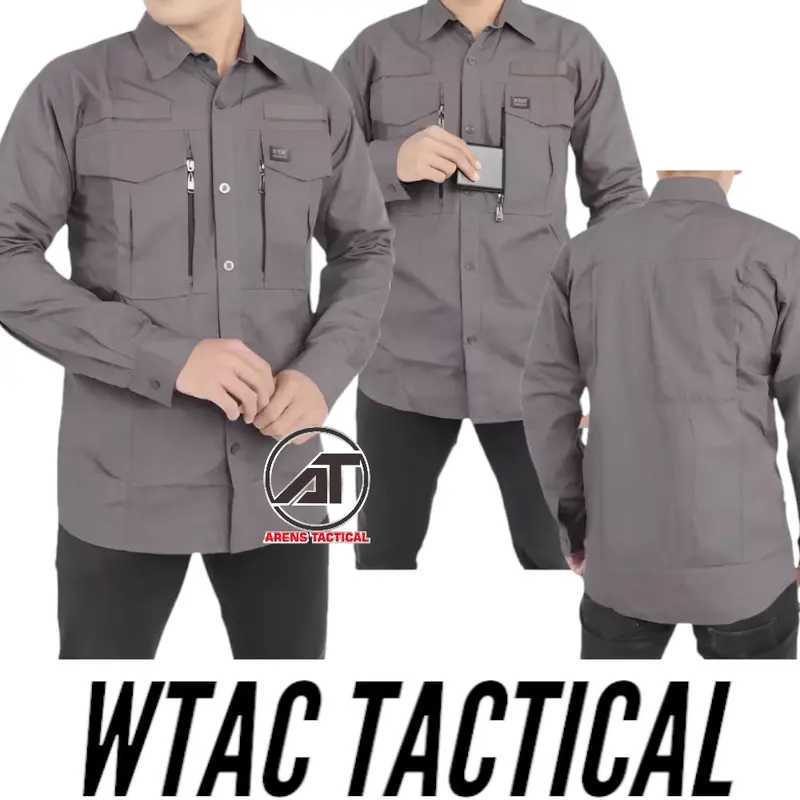 Kemeja tactical wtac lengan panjang ripstop tornado pakaian outdoor Pria Army Hitam Nyaman Putih Basic Cowok 2