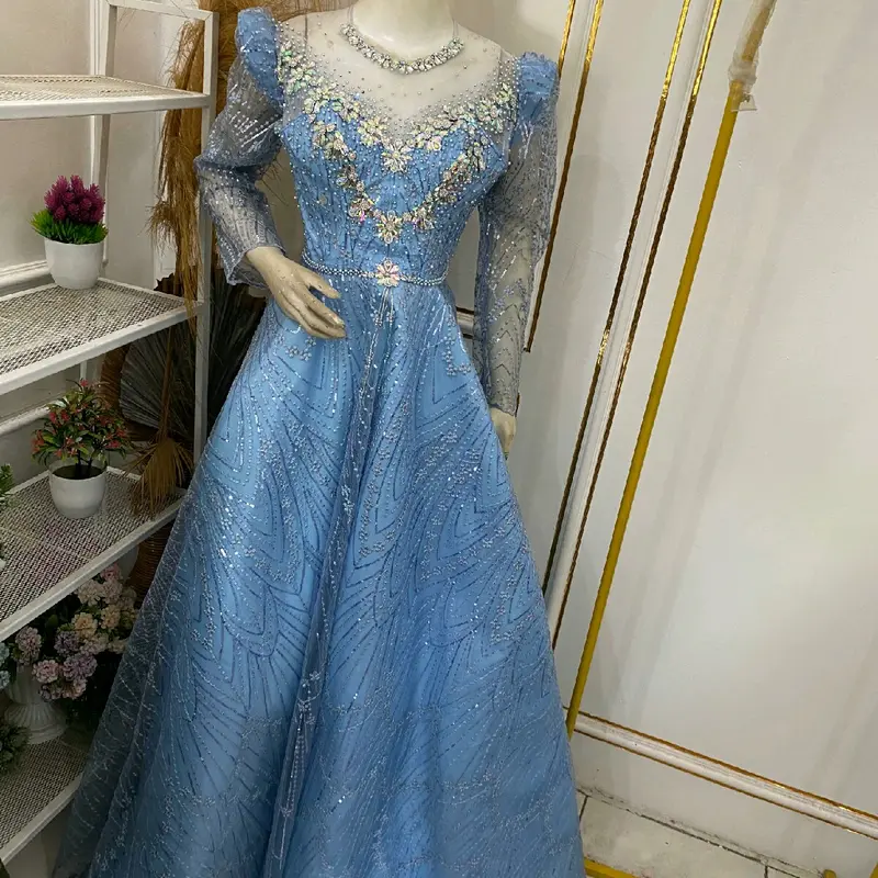 gaun baby blue mewah free slayer jubah veil hijab 1