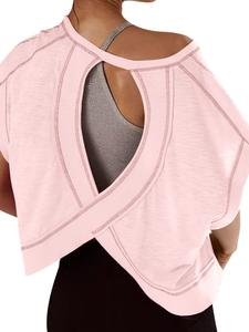 Camiseta casual de manga corta para mujer, top cruzado sin espalda de color sólido, perfecto para gimnasio y uso diario, ropa de moda para damas