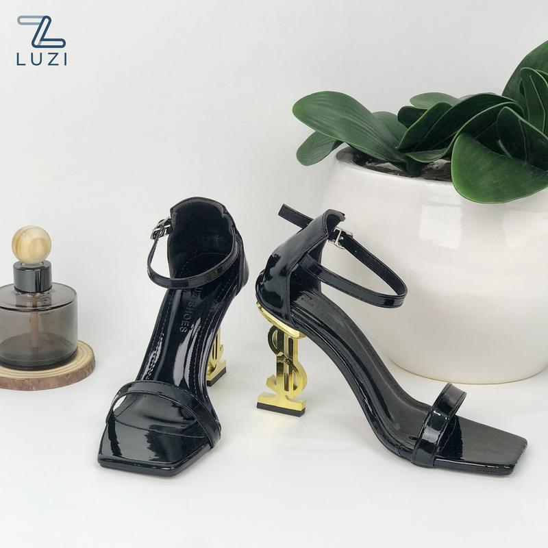 giay cao got y sl nữ cao 10P guốc nữ mũi vuông chất da bóng phối quai ngang mảnh 7P m41