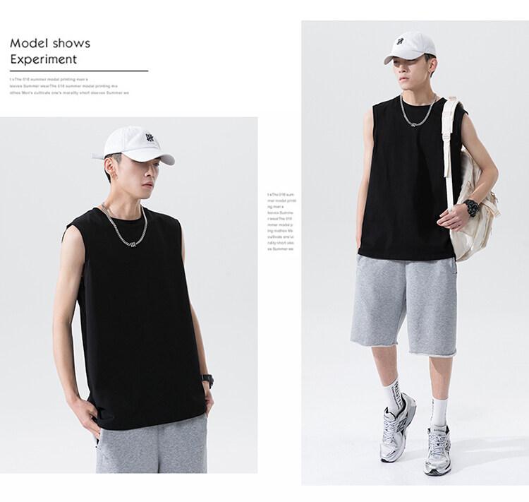 Product Introduction of Cotton short sleeve vest men's summer loose simple public version solid color black multi-color T-shirt 20