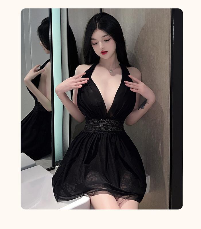 Váy Lưới Hai Lớp, Hàng Mới Về Cho Mùa Xuân Và Mùa Hè, Hở Lưng Chữ V Sâu, Đường Viền Cổ Gợi Cảm, Váy Ngủ, Đồ Ngủ Mặc Nhà Đồ Lót, Đầm Mini Cổ Chữ V, Phong Cách Gợi Cảm Và Thanh Lịch, Ngọt Ngào Và Dễ Thương, Phong Cách Hàn Quốc 2