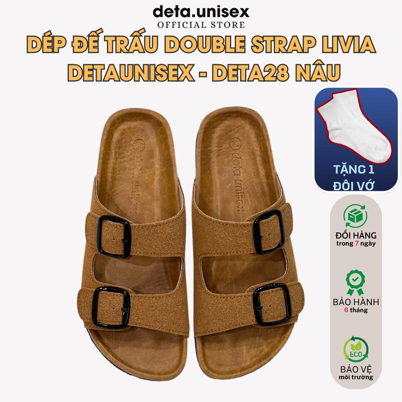 [TẶNG VỚ] DÉP ĐẾ TRẤU DOUBLE STRAP LIVIA DETAUNISEX - DETA28 NÂU
