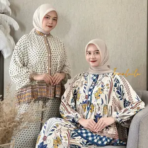 Irmalaila - Megan One Set Blouse Kancing Tangan Karet dan  Kulot Rayon  Wanita Nyaman Cantik Kekinian Busui Friendly