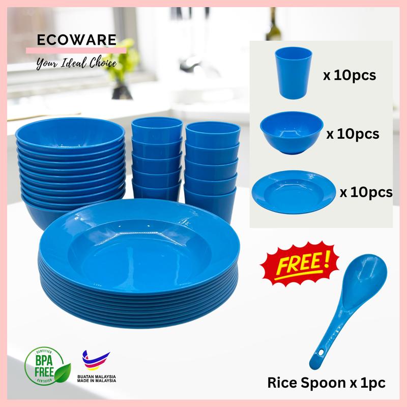 ECOWARE 30pcs Kenduri Set/ Party Set 30pcs/ Plastic Plates Cups Bowls Set/ High Quality Food Grade for Kenduri Banquet 5