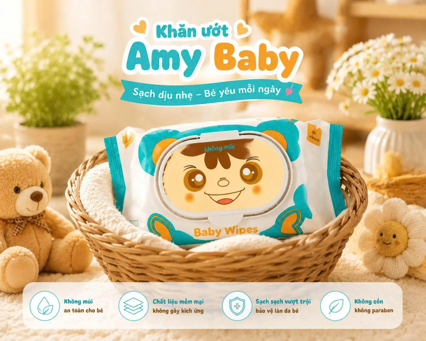 Combo 10 Gói Khăn Ướt AnMy Baby- Vải Dày-Không Mùi-Tiết Kiệm-An Toàn-Tiện Lợi-Cân Nặng 300gr->400gr