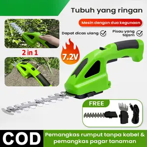 Pemangkas rumput dan semak tanpa kabel 7.2V, pemangkas pagar yang dapat diisi ulang 2-dalam-1, pemangkas listrik