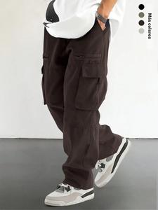 Pantalones cargo para hombre holgados con bolsillo sólido y cintura con cordón, cómodos y casuales con cierre para uso diario y al aire libre, pantalones tejidos para todas las estaciones