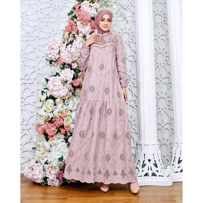 Khemari Cassandra Series - Gamis dan Midi Dress Premium Katun Bolong Katun Bordir Krancang Aplikasi Payet 0