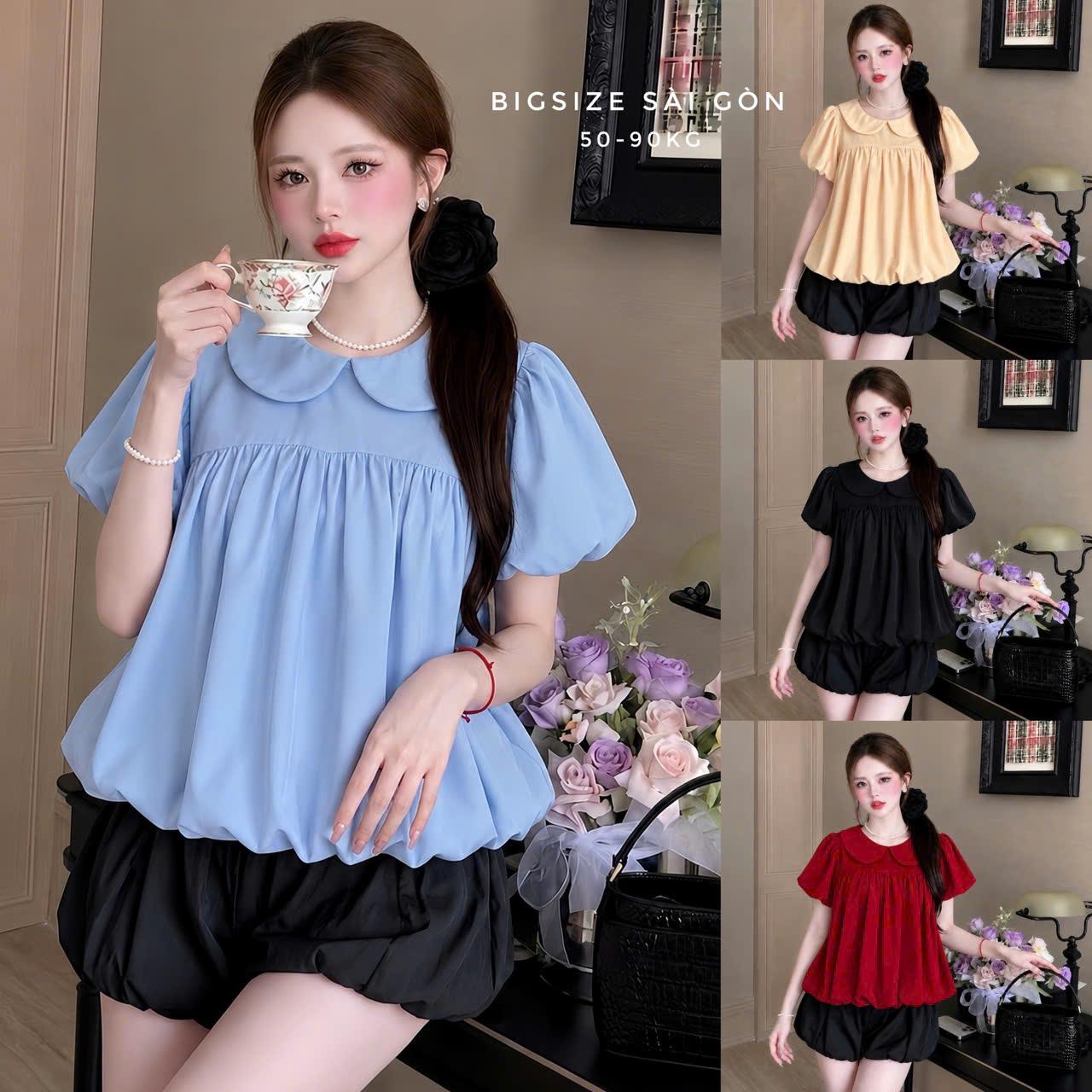 Áo Babydoll Cổ Sen 2 Lớp Form Rộng Che Dáng Có Bigsize 45-90kg Thời Trang Nữ Bigsize Sài Gòn - A.1856
