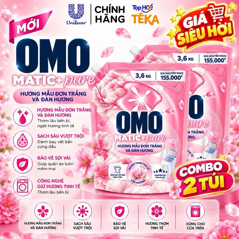 OMO Nước Giặt 3.6KG Cửa Trên Hương Mẫu Đơn Và Đàn Hương