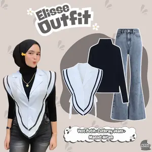 Outfit Hijab Look Kekinian (Vest Elisse+Celana Cutbray+Manset)Ootd Simple Stylish Wajib Punya - AR56