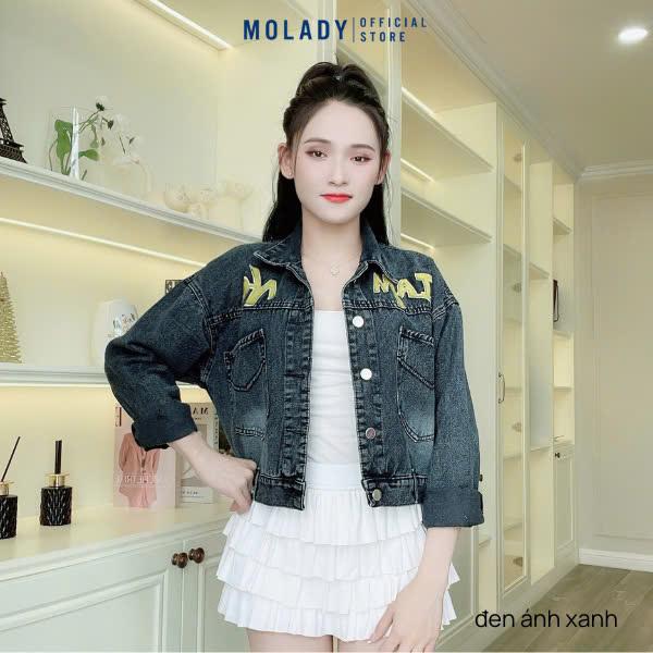 Áo Khoác Jean Nữ MOLADY K92 Thiết Kế Logo Thêu Nổi Có Túi Trong HOT Trendy Top Jacket Cotton 4