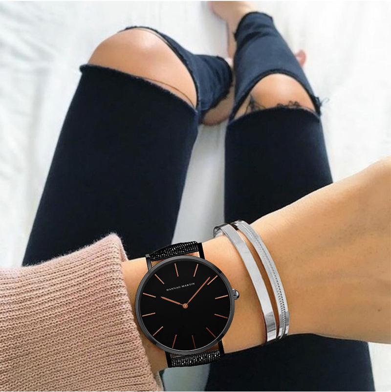 Product Introduction of HANNAH MARTIN Women's Waterproof Watch Light Luxury Minority Minimalist Steel Mesh Strap Slim Watch CV36W 28