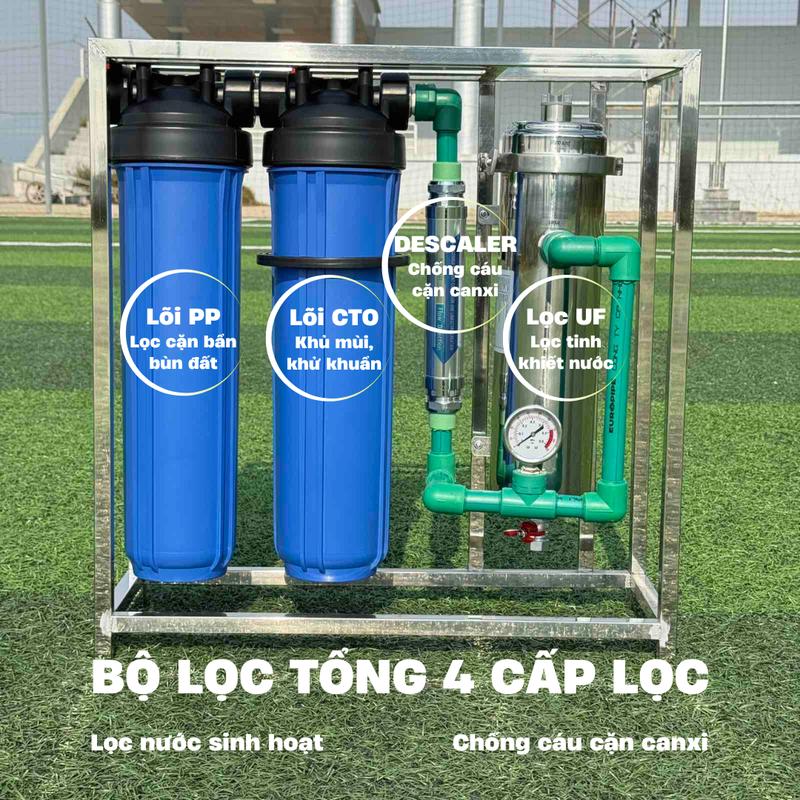Bộ lọc tổng 4 cấp lọc, lọc nước sinh hoạt, lọc nước đầu nguồn, lọc nước giếng khoan, chống cáu cặn canxi