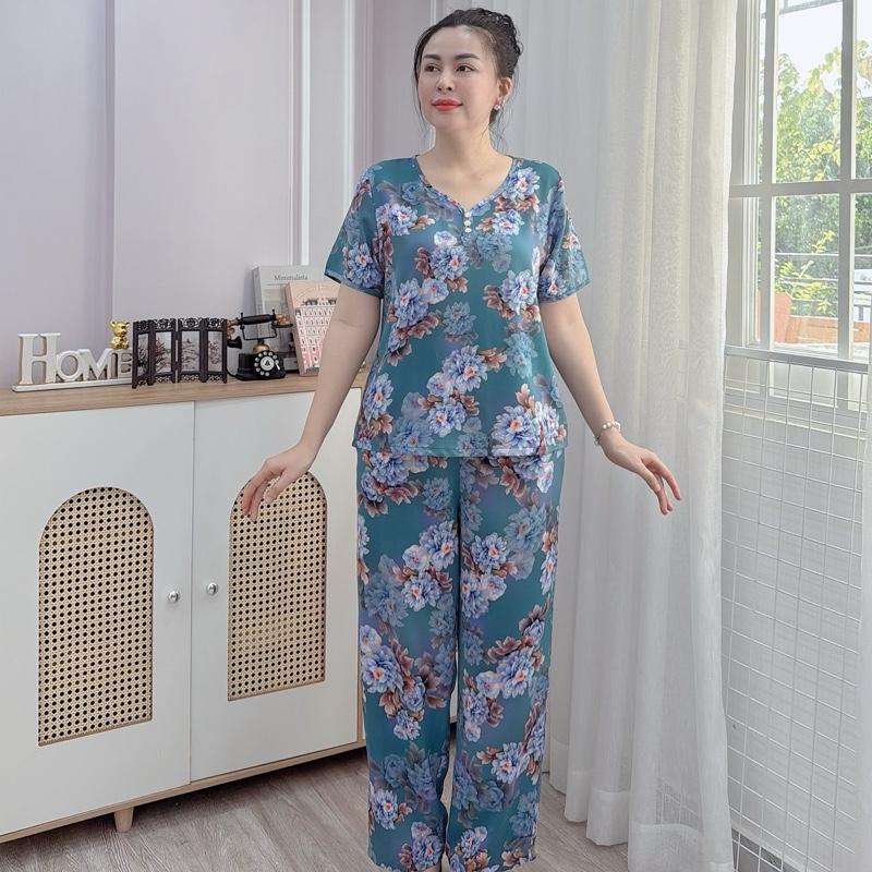 Y24 Đồ Bộ trung niên lụa Mango cao cấp quần dài chất mềm, không nhăn, thoáng mát, hoạ tiết thanh lịch sang trọng thoải mái , màu sắc tôn da, đính nút cao cấp Women Nữ 8