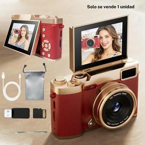 Cámara selfie con pantalla abatible de 2.4 pulgadas, cámara digital Full HD 1080p con flash y filtros, cámara portátil de 48 MP para videos cortos y viajes