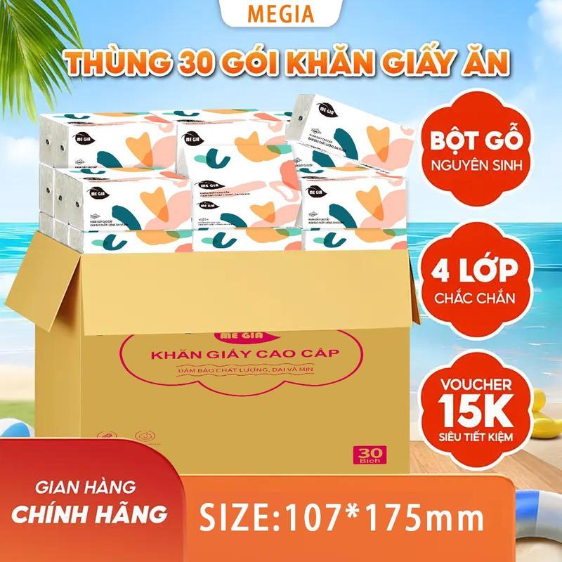 CLEVER MOM Thùng 30 bịch Giấy ăn rút cao cấp MEGIA 4 lớp mềm mịn siêu dai Vệ sinh khăn lau Giấy Vệ Sinh giấy rút lụa